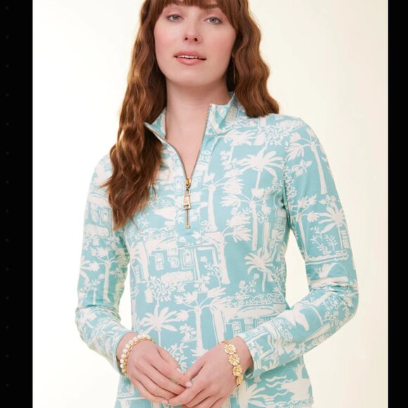 Spartina 449 Tops - Spartina 449 - Nora Half-Zip Top Enclave Palm Scene Aqua Haze